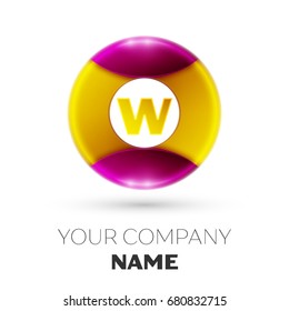 Realistic Letter W vector logo symbol in the colorful circle on white background. Vector template for your design