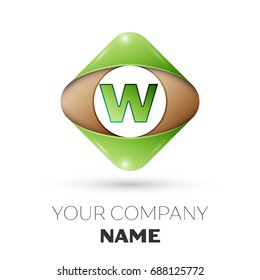 Realistic Letter W vector logo symbol in the colorful rhombus on white background. Vector template for your design