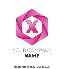 Realistic Letter X vector logo symbol in the colorful hexagonal on white background. Vector template for your design