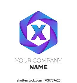 Realistic Letter X vector logo symbol in the colorful hexagonal on white background. Vector template for your design
