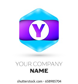 Realistic Letter Y vector logo symbol in the colorful hexagonal on white background. Vector template for your design