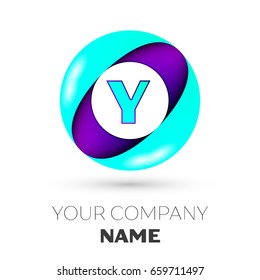 Realistic Letter Y vector logo symbol in the colorful circle on white background. Vector template for your design