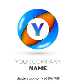 Realistic Letter Y vector logo symbol in the colorful circle on white background. Vector template for your design