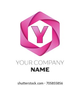 Realistic Letter Y vector logo symbol in the colorful hexagonal on white background. Vector template for your design
