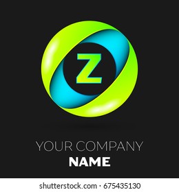 Realistic Letter Z vector logo symbol in the colorful circle on black background. Vector template for your design