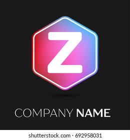 Realistic Letter Z vector logo symbol in the colorful hexagonal on black background. Vector template for your design