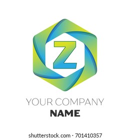Realistic Letter Z vector logo symbol in the colorful hexagonal on white background. Vector template for your design
