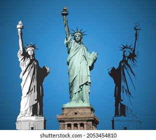 Realistic liberty statue vector art. Unique illustration.