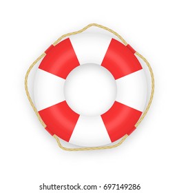 Realistic Lifebuoy isolated on white background. Vector illustration.