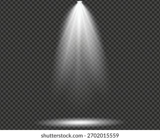 Haz de luz realista con brillo de piso. Efecto de proyector de escenario dramático.