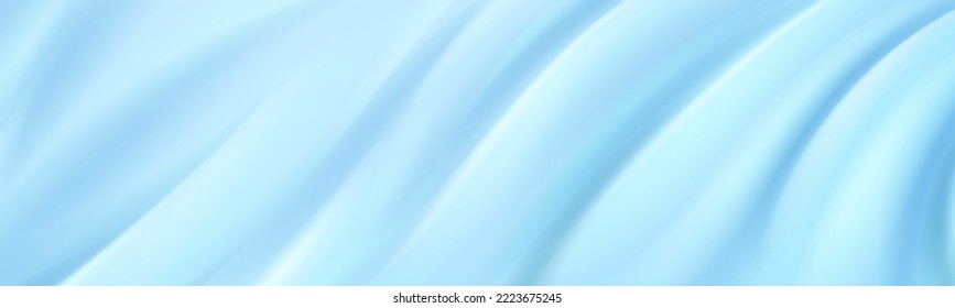 Realistic light blue creamy substance texture. Vector illustration of skin care cosmetics or toothpaste. Cotton fabric folds with clean effect after laundry detergent. Abstract smooth wavy background