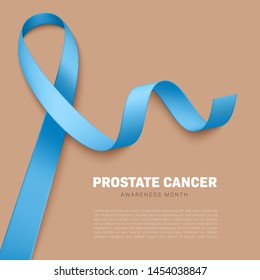 Realistic light blue ribbon. Symbol of men's health, Addisons disease, prostate cancer, thyroid disease awareness