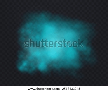 Realistic light blue smoke or haze on a transparent background. Magic fog, vapor. Vector illustration.