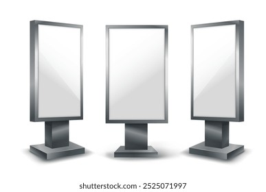 Realistic light box set. Billboard for outdoors advertising. Promotion at street. Advertising and marketing, branding. Place for text and presentations. 3D vector collection