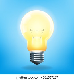 Realistic light bulb illustration on blue background