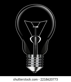 Bombilla de luz realista. Bombilla apagada, electricidad. El concepto de ahorro de electricidad.
La ilustración vectorial se hace en un fondo negro.