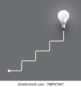 Realistic light bulb on black background, vector illustration