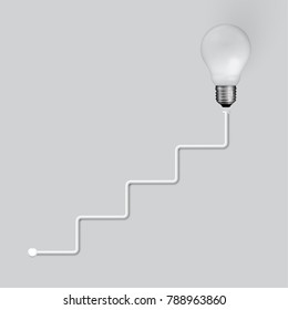 Realistic light bulb on grey background, vector illustration