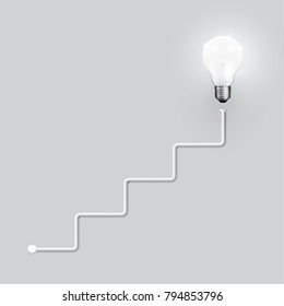 Realistic light bulb on grey background, vector illustration