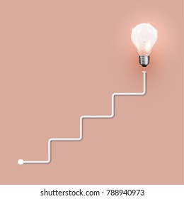 Realistic light bulb on orange background, vector illustration