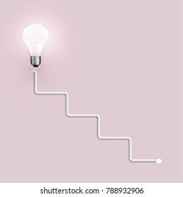 Realistic light bulb on pink background, vector illustration