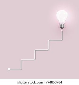 Realistic light bulb on pink background, vector illustration