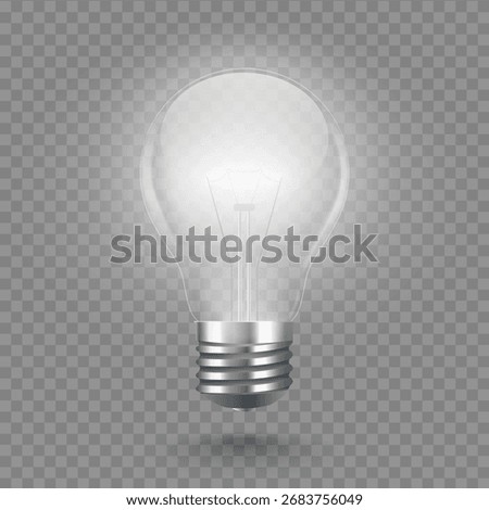 Realistic light bulb on transparent background with light and glow effect. Symbol of creativity and idea. Vector illustration