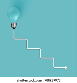 Realistic light bulb on turquoise background, vector illustration