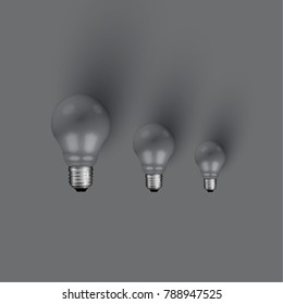 Realistic light bulbs on black background, vector illustration