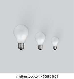 Realistic light bulbs on grey background, vector illustration