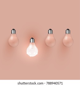 Realistic light bulbs on orange background, vector illustration