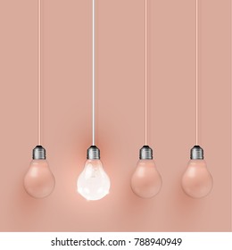 Realistic light bulbs on orange background, vector illustration