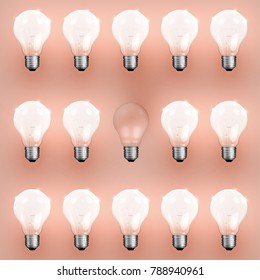 Realistic light bulbs on orange background, vector illustration