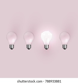 Realistic light bulbs on pink background, vector illustration