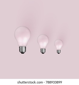 Realistic light bulbs on pink background, vector illustration