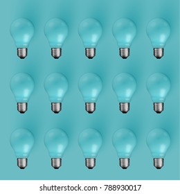 Realistic light bulbs on turquoise background, vector illustration