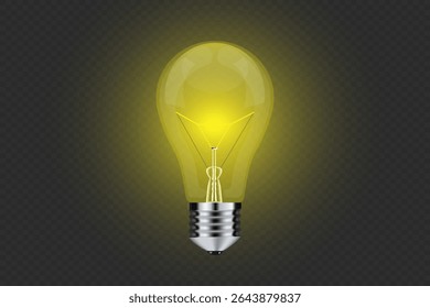 Realistic light bulb.Vector illustration of incandescent light bulbs glowing yellow and white. Glitter. Glass.