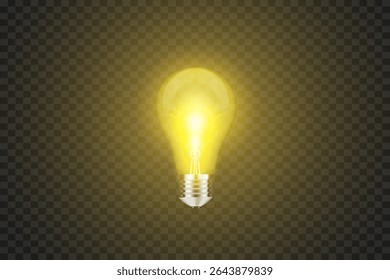 Lâmpada realista.Ilustração vetorial de lâmpadas incandescentes brilhantes em amarelo e branco. Brilho. Vidro.