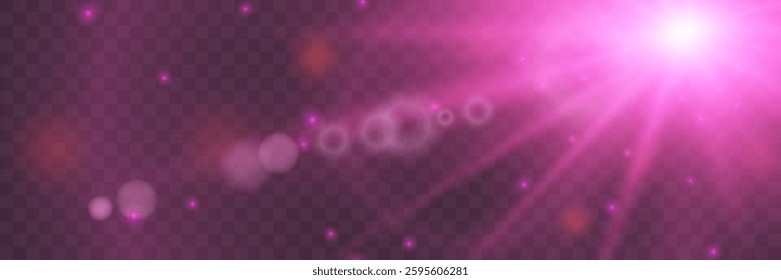 Realistic light effect. Bright pink light. Sun effect. Vector.