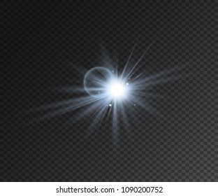 Realistic Light effect. Star with sparkles. Blue light. Vector illustration design.