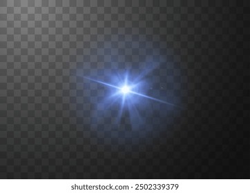 Realistic Light Effect. Vector illustration with the image of a bright star or flare of blue color on a transparent background. Ideal for light effect design.