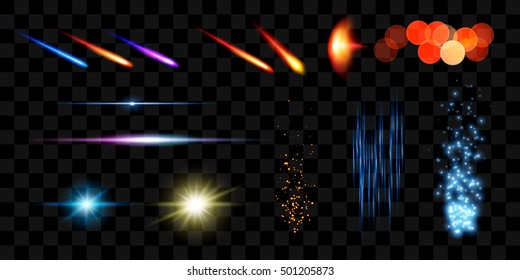 Realistic light effects. Lens Flare Elements Collection. Vector illustration.