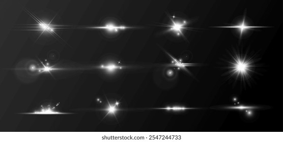 Realistic light effects, sun glare, flashes, light, flicker. Collection of realistic light effects for overlay. Realistic light effect, will add realism and brightness. Set of vector graphics