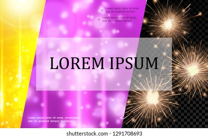 Realistic light effects template with fireworks sparkle glitter lens and flares effects vector illustration