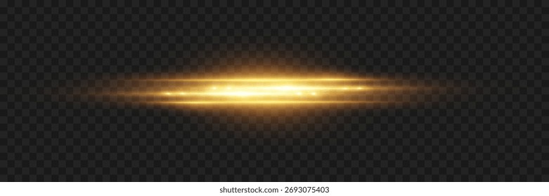 Efeito de linha horizontal dourada de luz realista. Em um fundo transparente.