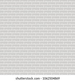 Realistic light grey brick wall background. Interior white grunge pattern. Vector illustration.
