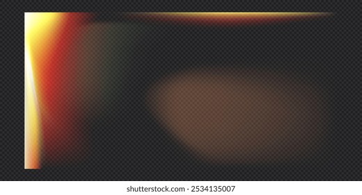 Fundo transparente vetor de sobreposição de vazamento de luz realista. Efeito de flare filme antigo, luz vaza textura com brilho laranja iridescente formas. Exacerbação da lente de gradiente, efeito de queimadura de foto