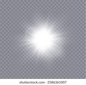 Realistic light on isolated transparent background. Sunlight with special glare effect. Flash of light, light effect. open graphics.