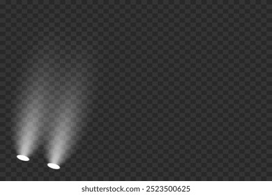 Realistic light rays light effect. Magic spotlight effect. On a transparent background.