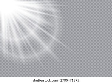 Raios de luz realistas com fundo transparente. Excelente para edição, design gráfico e efeitos visuais decorativos. Efeito de feixe de luz brilhante com brilho transparente suave. Ideal para verão, luz solar,
